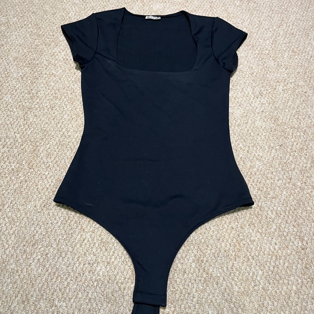 Free People Fair and Square Neck Duo Black Bodysuit